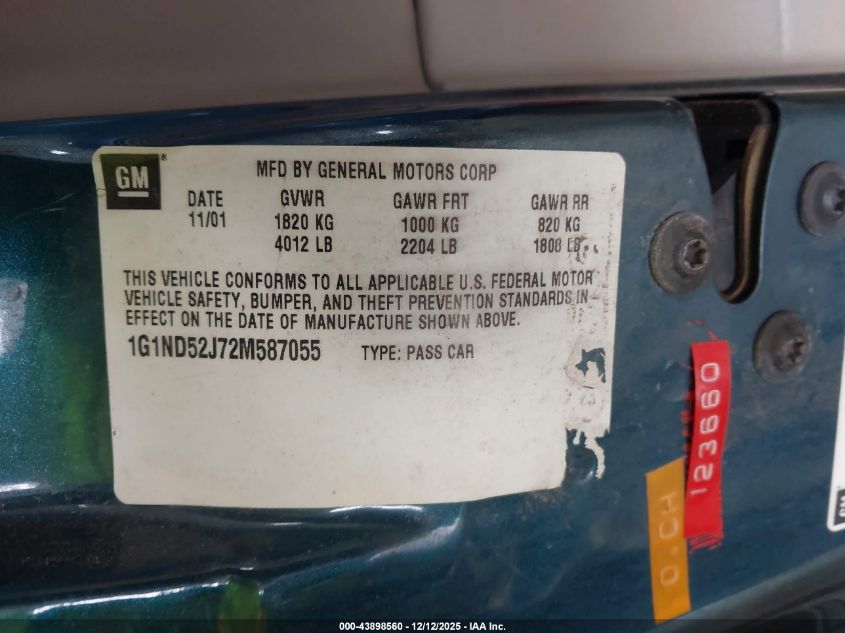 2002 Chevrolet Malibu VIN: 1G1ND52J72M587055 Lot: 43898560