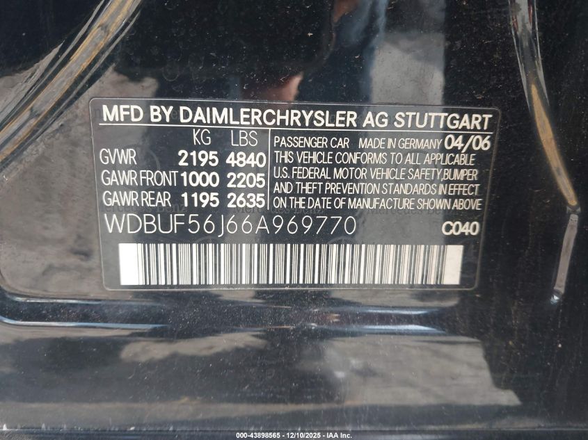 2006 Mercedes-Benz E 350 VIN: WDBUF56J66A969770 Lot: 43898565