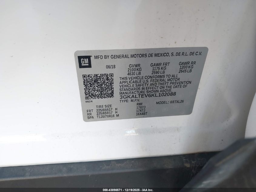 2019 GMC Terrain Sle VIN: 3GKALTEV6KL102088 Lot: 43898571