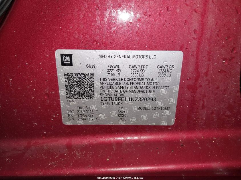 2019 GMC Sierra 1500 Denali VIN: 1GTU9FEL1KZ320293 Lot: 43898586