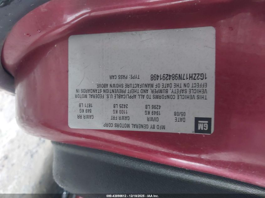 2008 Pontiac G6 Gt VIN: 1G2ZH17N984291498 Lot: 43898612