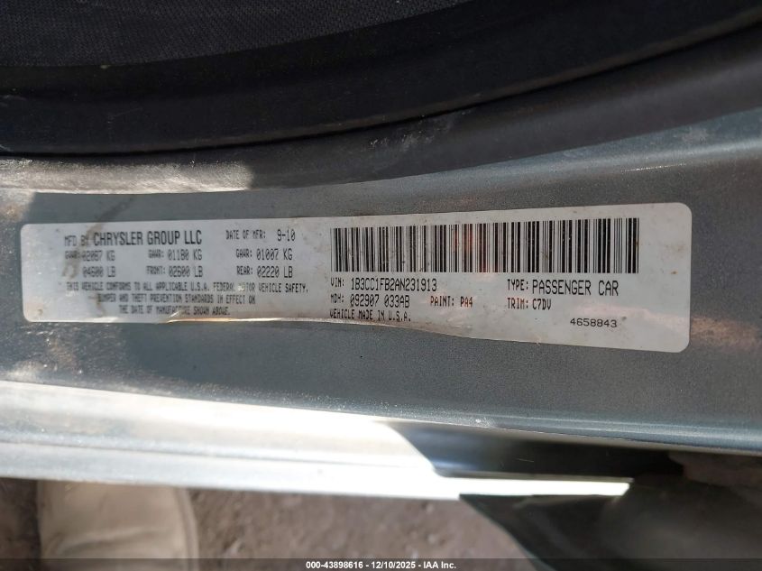 2010 Dodge Avenger Express VIN: 1B3CC1FB2AN231913 Lot: 43898616