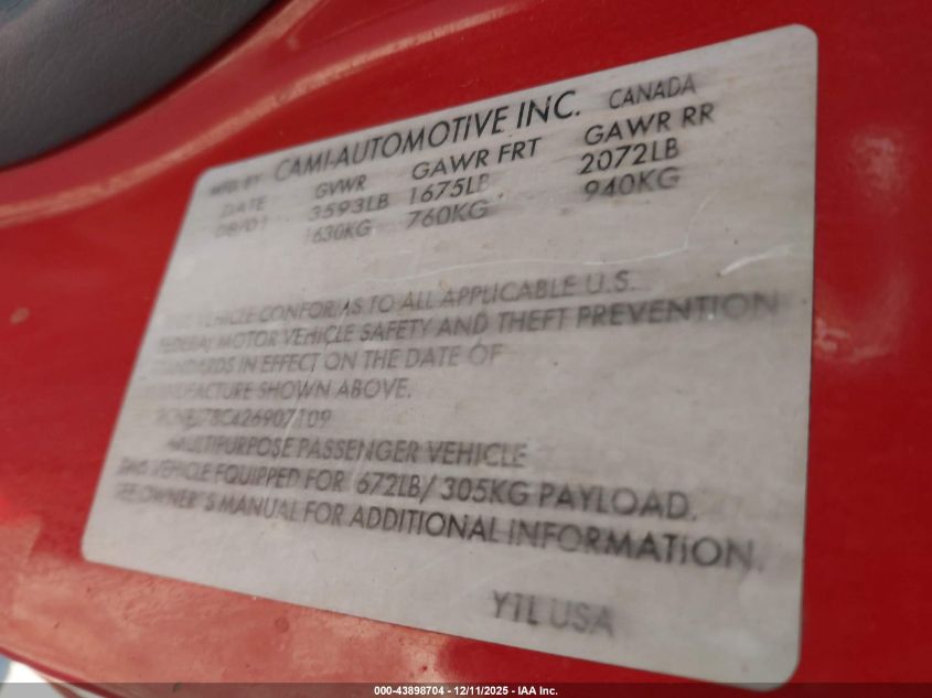 2002 Chevrolet Tracker Zr2 VIN: 2CNBJ78C426907109 Lot: 43898704