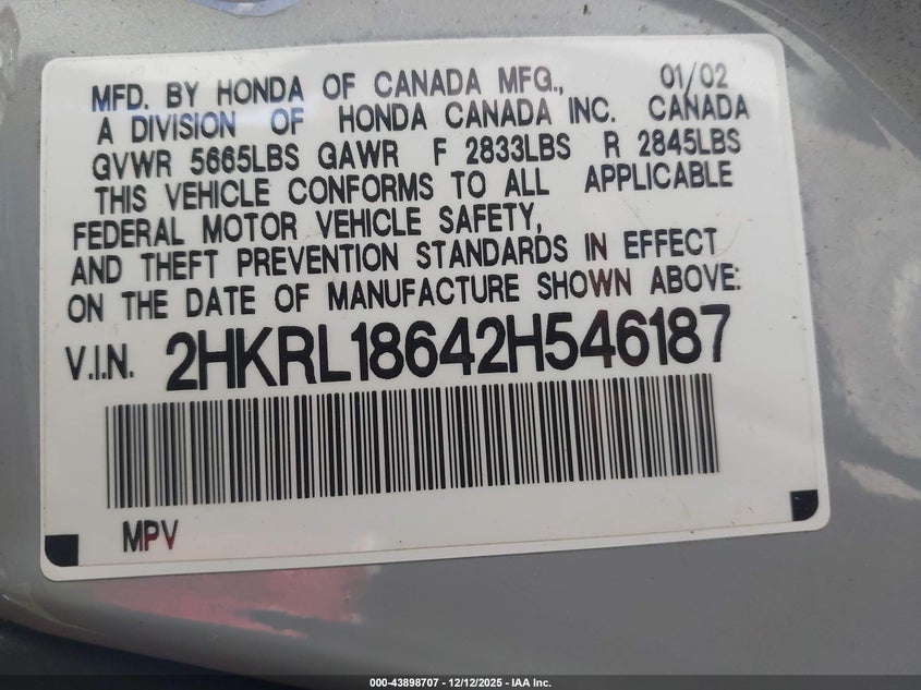 2HKRL18642H546187 2002 HONDA ODYSSEY photo no. 9