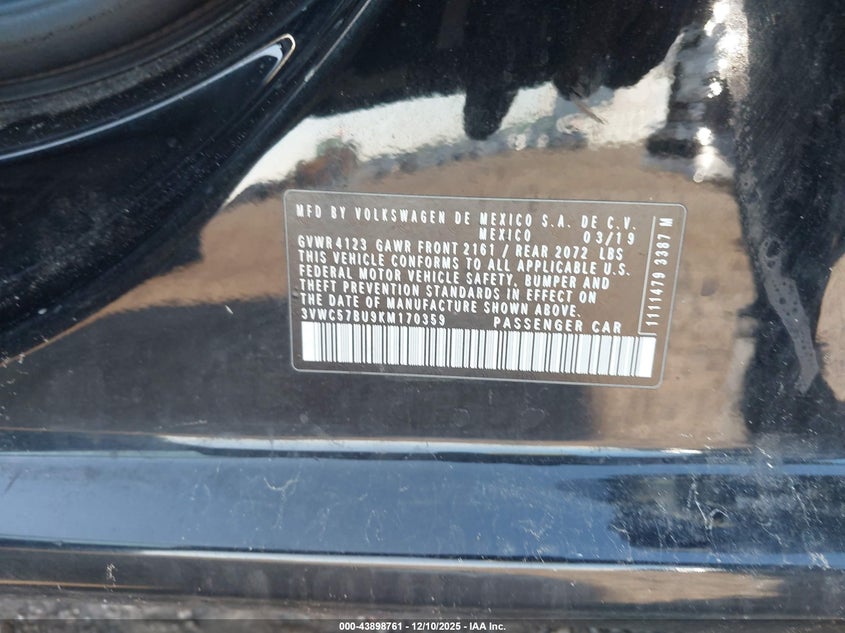 3VWC57BU9KM170359 2019 VOLKSWAGEN JETTA photo no. 9