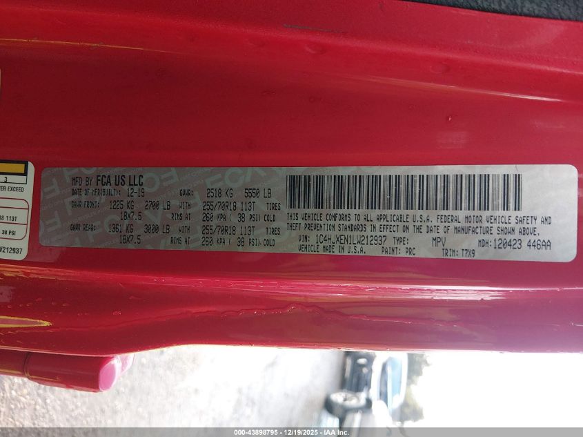 2020 Jeep Wrangler Unlimited Sahara 4X4 VIN: 1C4HJXEN1LW212937 Lot: 43898795