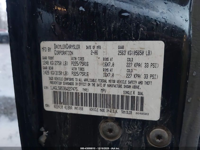 2006 Jeep Liberty Limited Edition VIN: 1J4GL58536W227475 Lot: 43898810