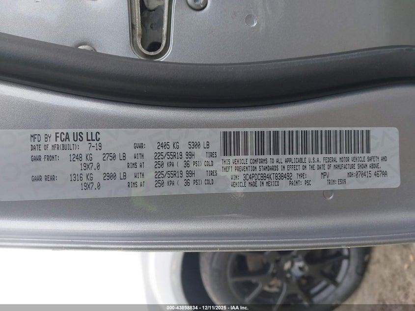 3C4PDCBB4KT838492 2019 DODGE JOURNEY photo no. 9