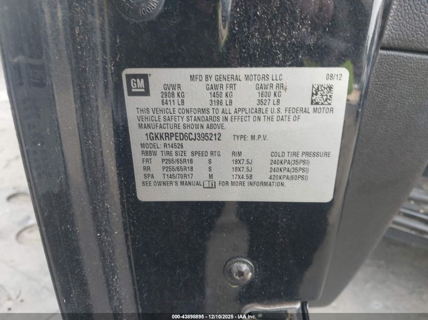2012 GMC Acadia Sle VIN: 1GKKRPED6CJ395212 Lot: 43898895