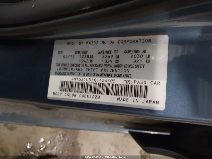 2016 Mazda Mazda6 I Sport VIN: JM1GJ1U55G1424205 Lot: 43898933