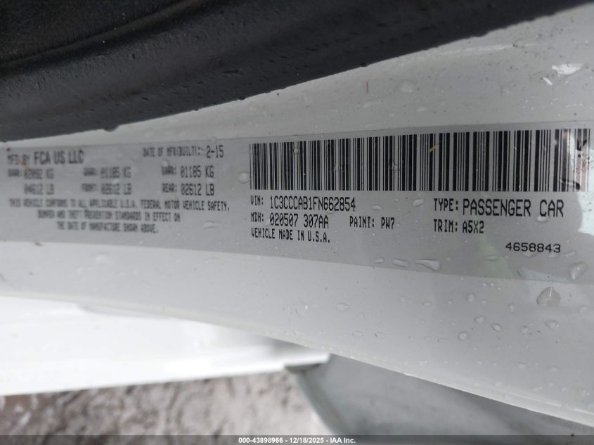 2015 Chrysler 200 Limited VIN: 1C3CCCAB1FN662854 Lot: 43898966