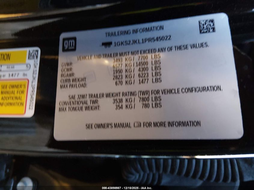 2023 GMC Yukon Xl 4Wd Denali VIN: 1GKS2JKL1PR545022 Lot: 43898987