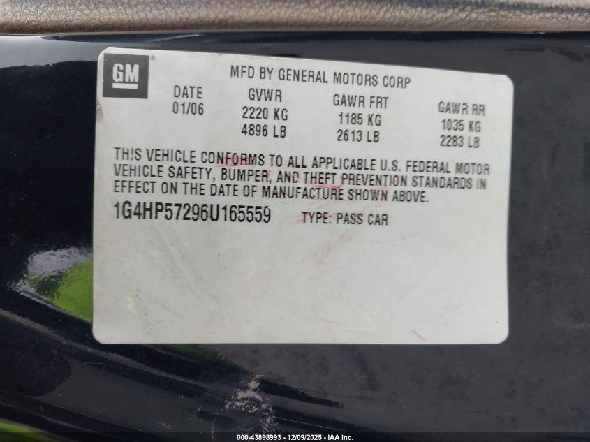 2006 Buick Lucerne Cx VIN: 1G4HP57296U165559 Lot: 43898993