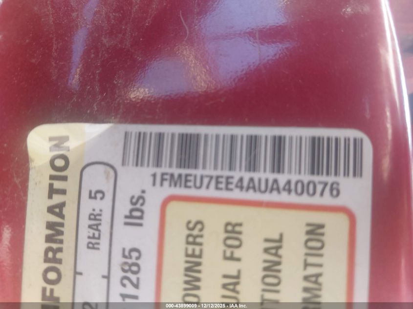 2010 Ford Explorer Eddie Bauer VIN: 1FMEU7EE4AUA40076 Lot: 43899009