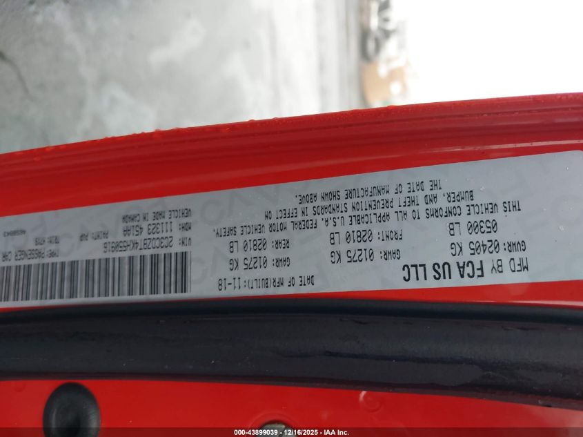 2019 Dodge Challenger R/T VIN: 2C3CDZBT4KH550916 Lot: 43899039