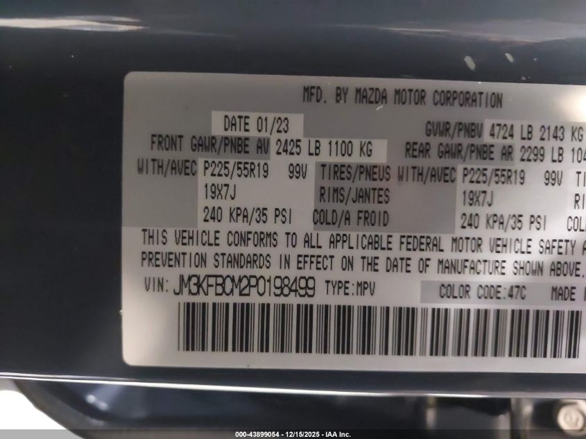 2023 Mazda Cx-5 2.5 S Carbon Edition VIN: JM3KFBCM2P0198499 Lot: 43899054