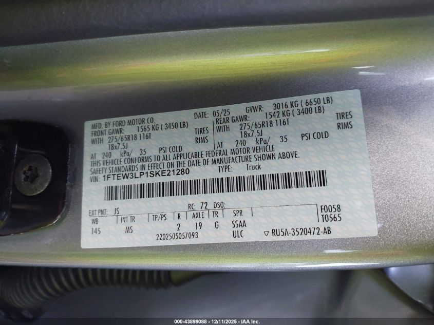 2025 Ford F-150 Xlt VIN: 1FTEW3LP1SKE21280 Lot: 43899088