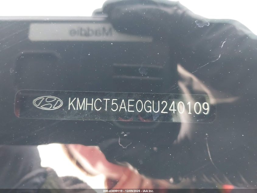 2016 Hyundai Accent Se VIN: KMHCT5AE0GU240109 Lot: 43899119