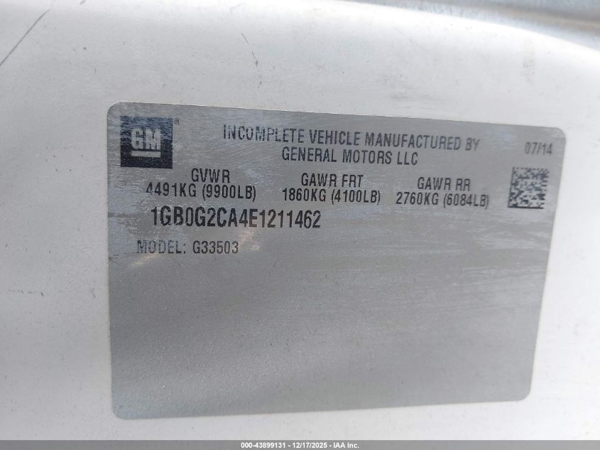 2014 Chevrolet Express Cutaway 3500 VIN: 1GB0G2CA4E1211462 Lot: 43899131