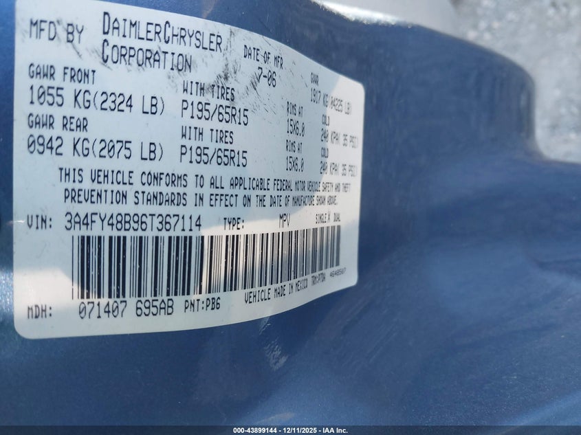 3A4FY48B96T367114 2006 CHRYSLER PT CRUISER photo no. 9