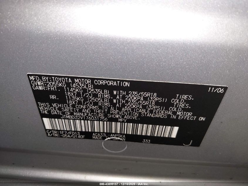 2007 Toyota Rav4 Sport VIN: JTMBD32V176031756 Lot: 43899157