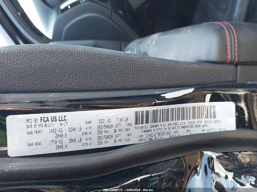 2017 Dodge Durango R/T Awd VIN: 1C4SDJCT9HC871661 Lot: 43899172