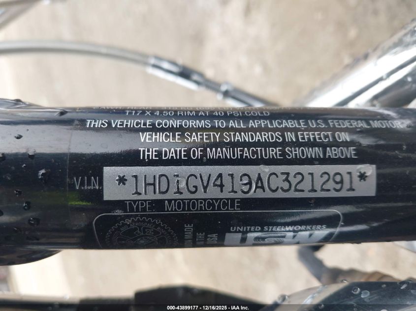 2010 Harley-Davidson Fxdc VIN: 1HD1GV419AC321291 Lot: 43899177