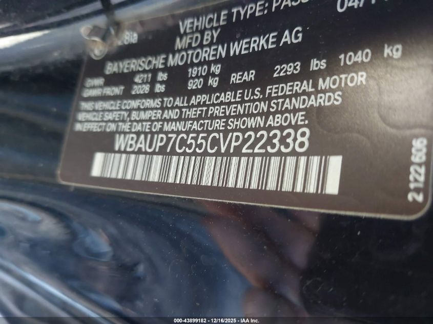 2012 BMW 128I VIN: WBAUP7C55CVP22338 Lot: 43899182