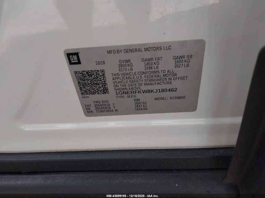 2019 Chevrolet Traverse Ls VIN: 1GNERFKW8KJ180462 Lot: 43899195