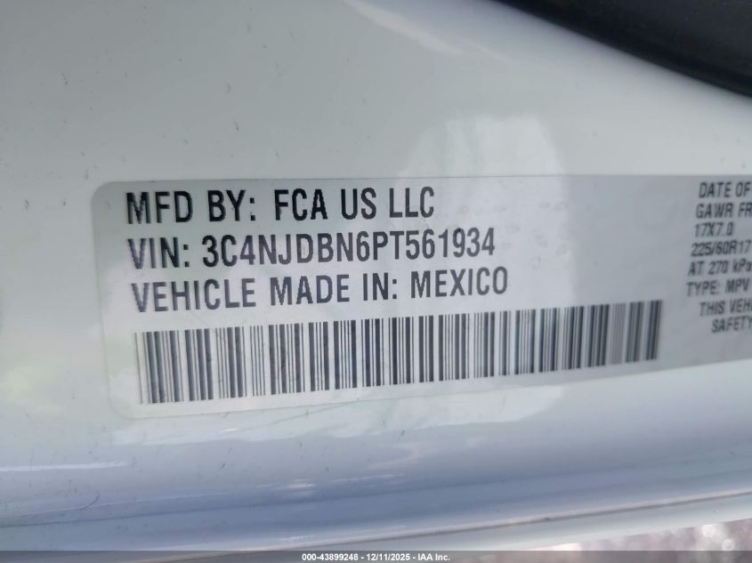 2023 Jeep Compass Latitude 4X4 VIN: 3C4NJDBN6PT561934 Lot: 43899248