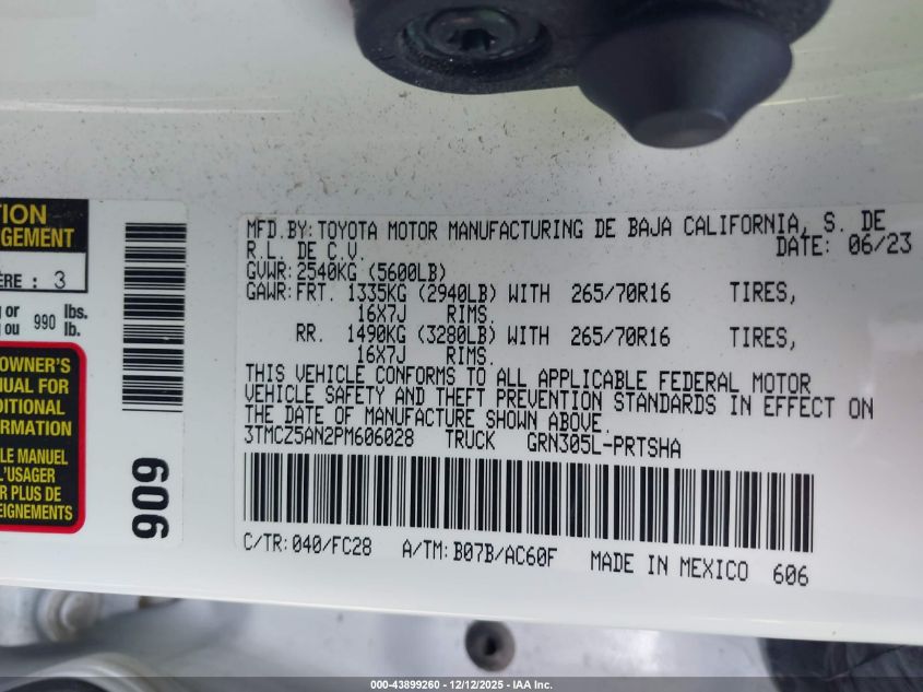 2023 Toyota Tacoma Trail Edition VIN: 3TMCZ5AN2PM606028 Lot: 43899260
