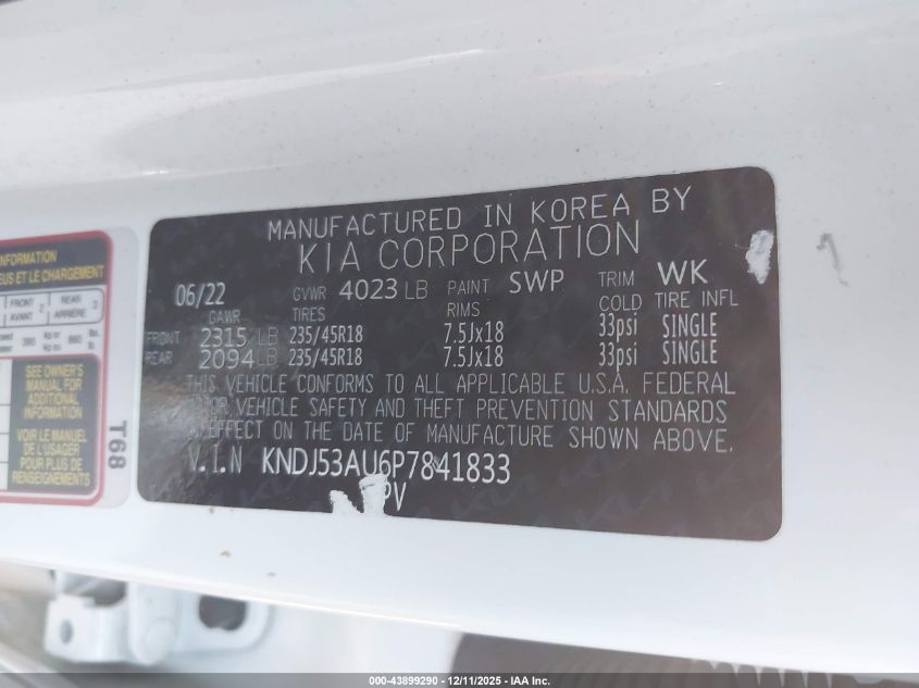 2023 Kia Soul Gt-Line VIN: KNDJ53AU6P7841833 Lot: 43899290