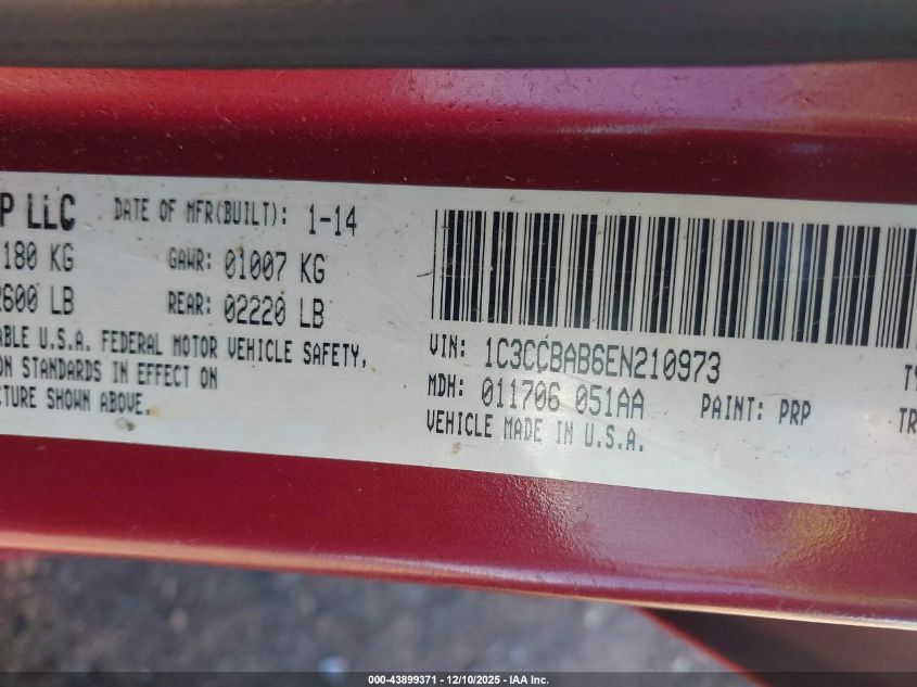 2014 Chrysler 200 Lx VIN: 1C3CCBAB6EN210973 Lot: 43899371