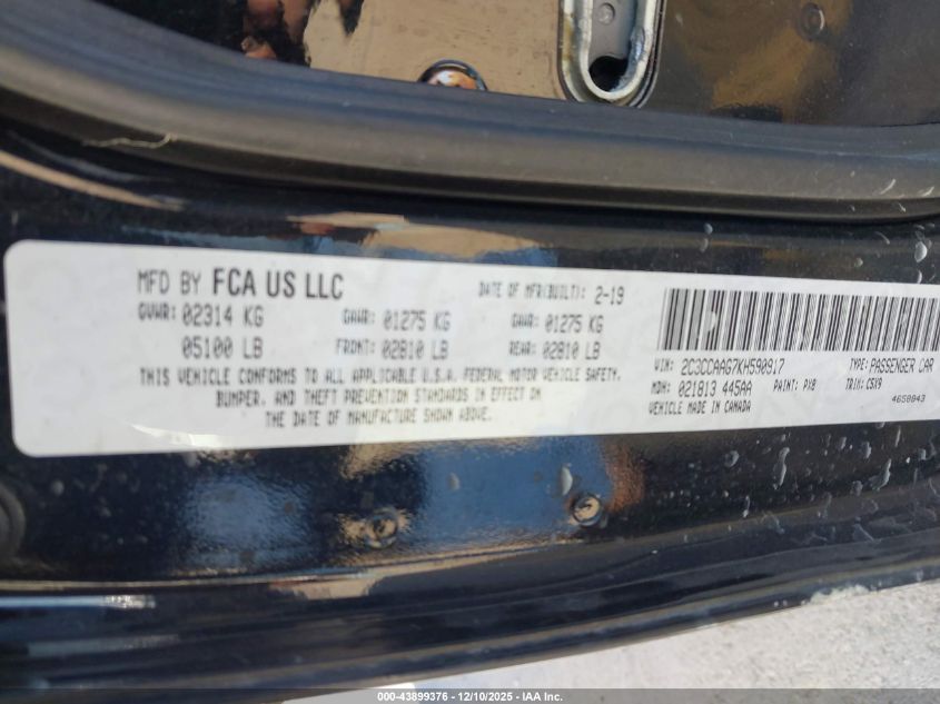 2019 Chrysler 300 Touring VIN: 2C3CCAAG7KH590917 Lot: 43899376