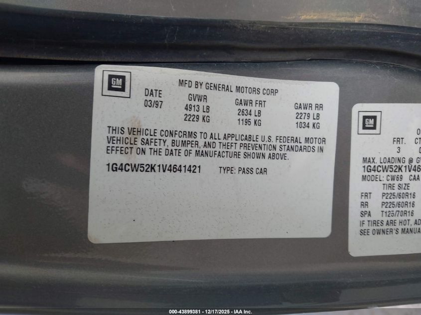 1997 Buick Park Avenue VIN: 1G4CW52K1V4641421 Lot: 43899381