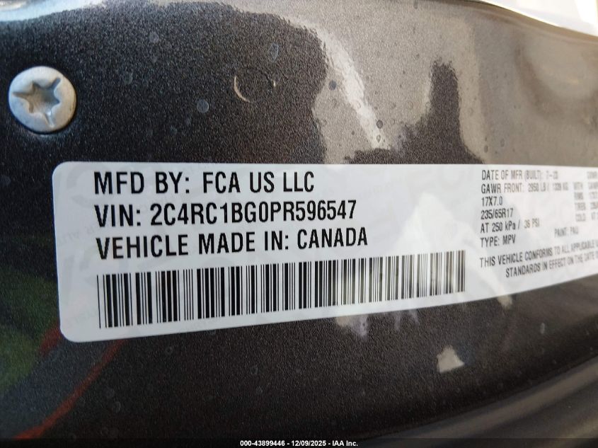 2023 Chrysler Pacifica Touring L VIN: 2C4RC1BG0PR596547 Lot: 43899446