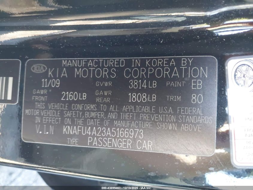 2010 Kia Forte Ex VIN: KNAFU4A23A5166973 Lot: 43899463