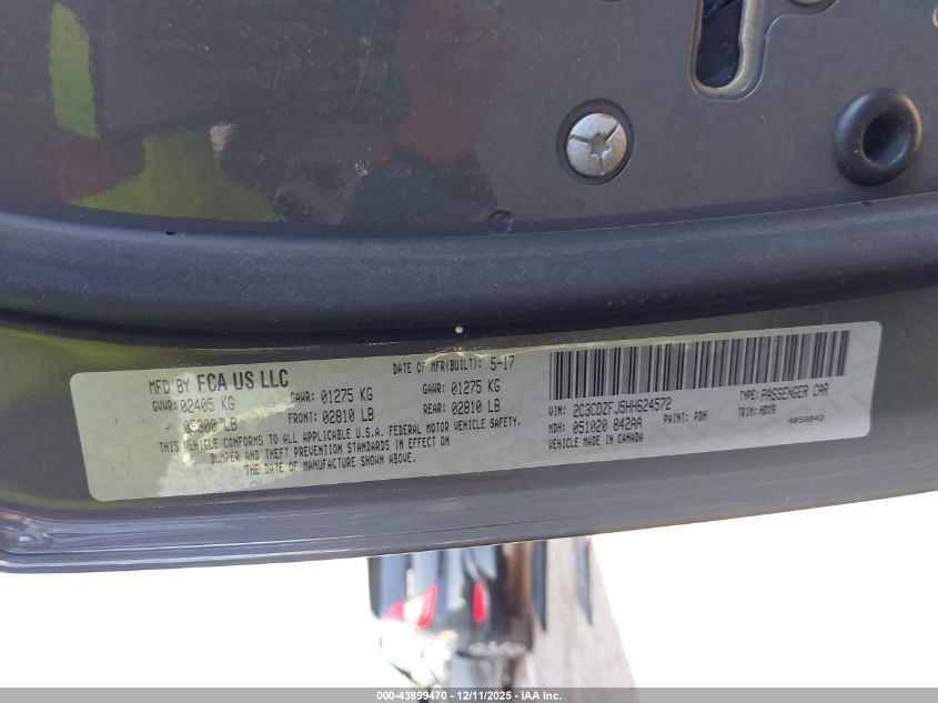 2017 Dodge Challenger R/T Scat Pack VIN: 2C3CDZFJ5HH624572 Lot: 43899470