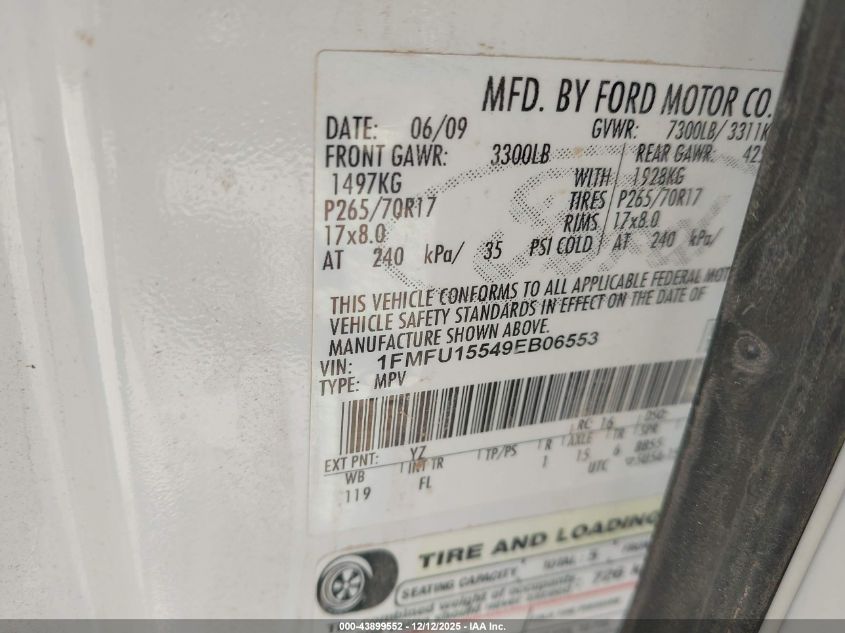 2009 Ford Expedition Xlt VIN: 1FMFU15549EB06553 Lot: 43899552