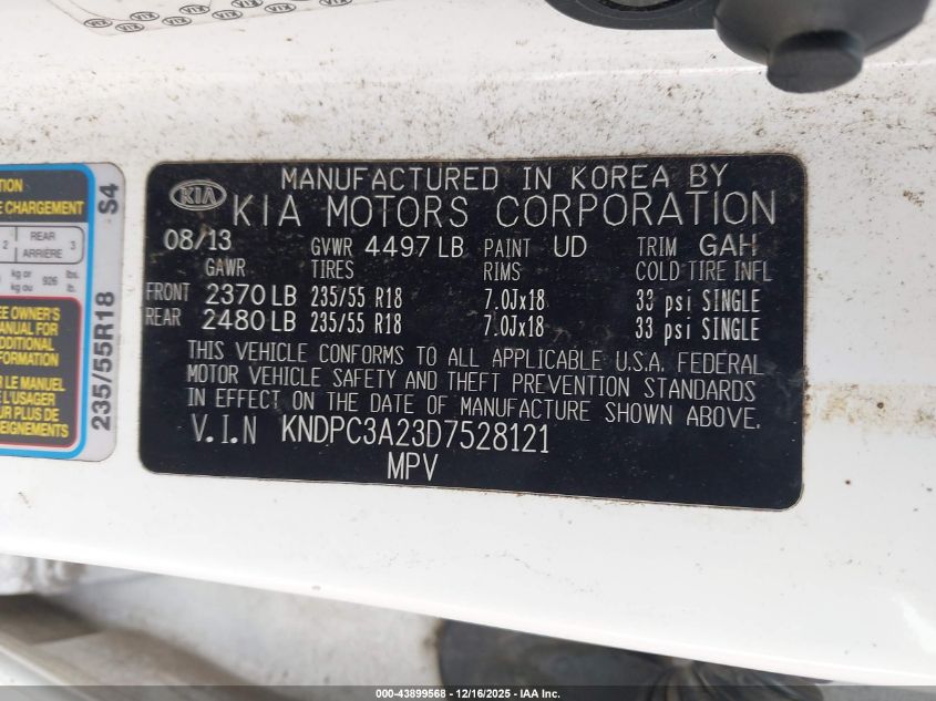 2013 Kia Sportage Ex VIN: KNDPC3A23D7528121 Lot: 43899568