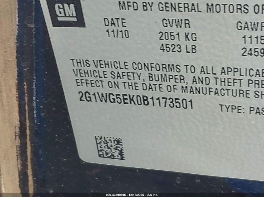2011 Chevrolet Impala Lt VIN: 2G1WG5EK0B1173501 Lot: 43899595