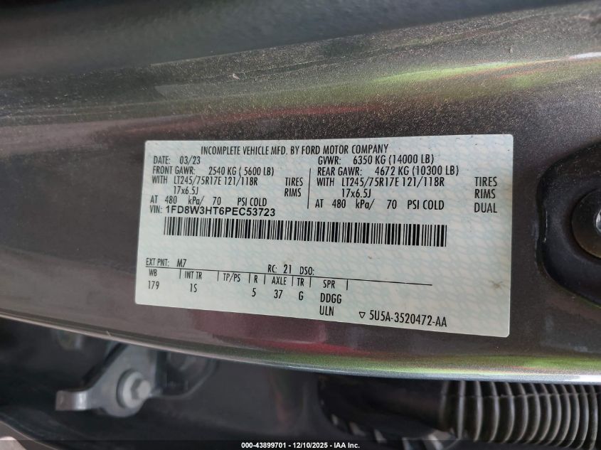 2023 Ford F-350 Chassis Xl VIN: 1FD8W3HT6PEC53723 Lot: 43899701