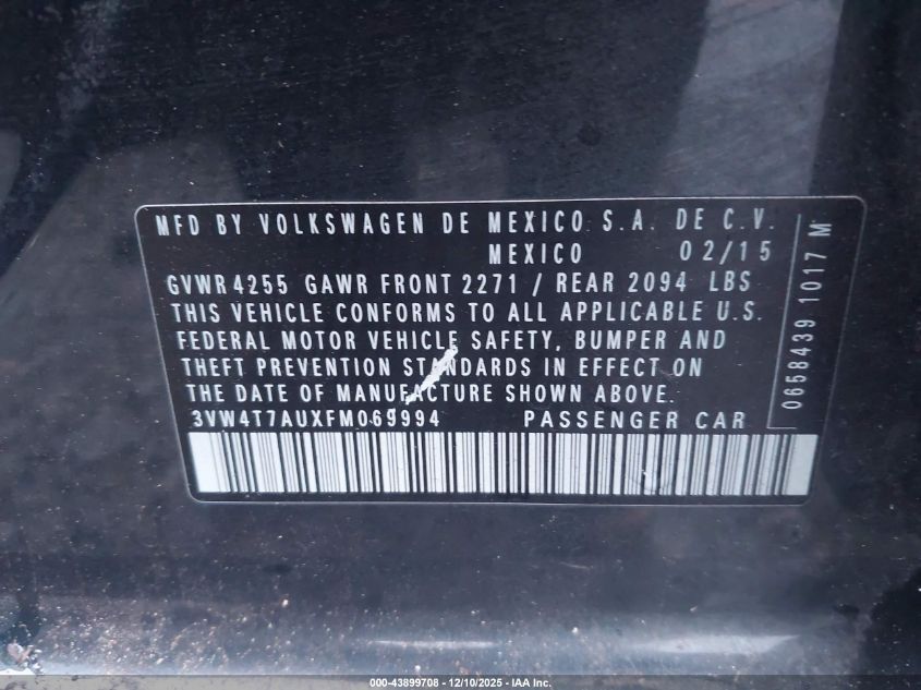 2015 Volkswagen Golf Gti 2.0T Se 4-Door VIN: 3VW4T7AUXFM069994 Lot: 43899708