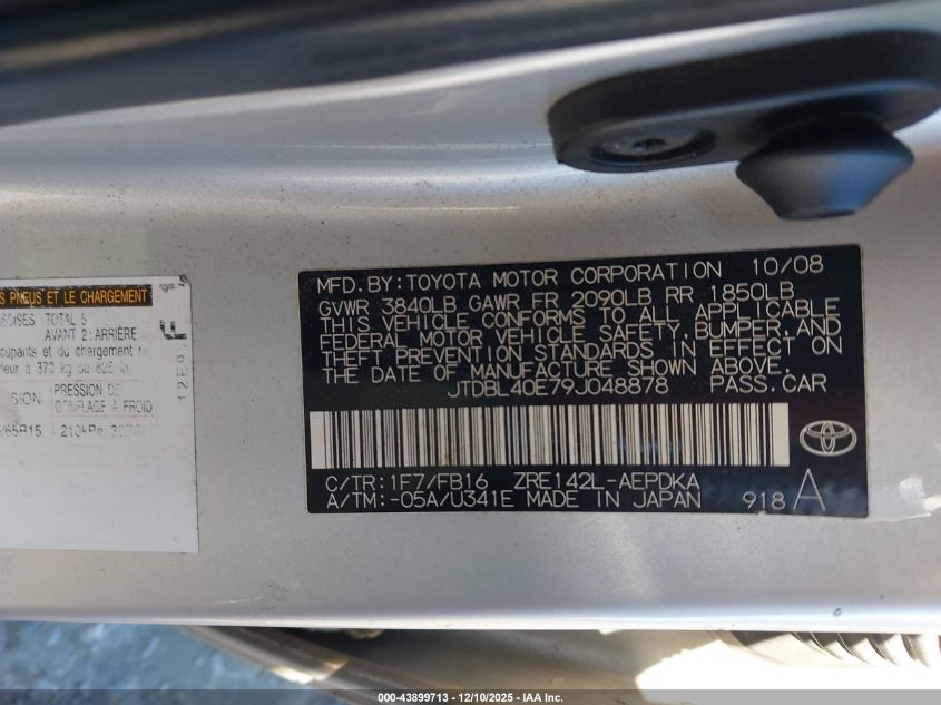 2009 Toyota Corolla Le VIN: JTDBL40E79J048878 Lot: 43899713