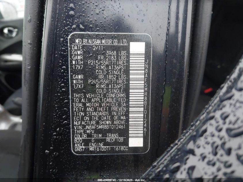 2011 Nissan Juke Sv VIN: JN8AF5MR8BT012461 Lot: 43899745