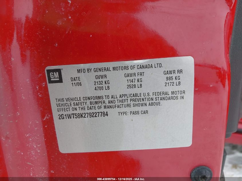 2007 Chevrolet Impala Lt VIN: 2G1WT58K279227784 Lot: 43899754