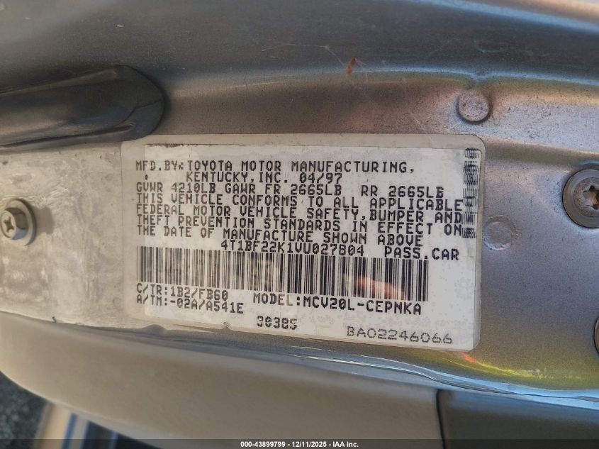 1997 Toyota Camry Le V6 VIN: 4T1BF22K1VU027804 Lot: 43899799