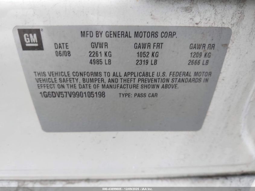 2009 Cadillac Cts Standard VIN: 1G6DV57V990105198 Lot: 43899805