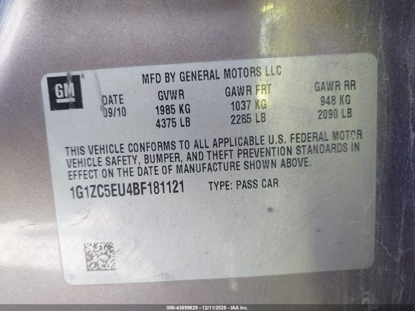 2011 Chevrolet Malibu 1Lt VIN: 1G1ZC5EU4BF181121 Lot: 43899829