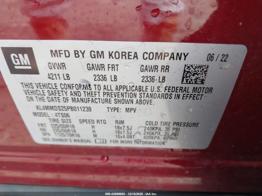 2023 Buick Encore Gx Select Fwd VIN: KL4MMDS25PB011239 Lot: 43899885